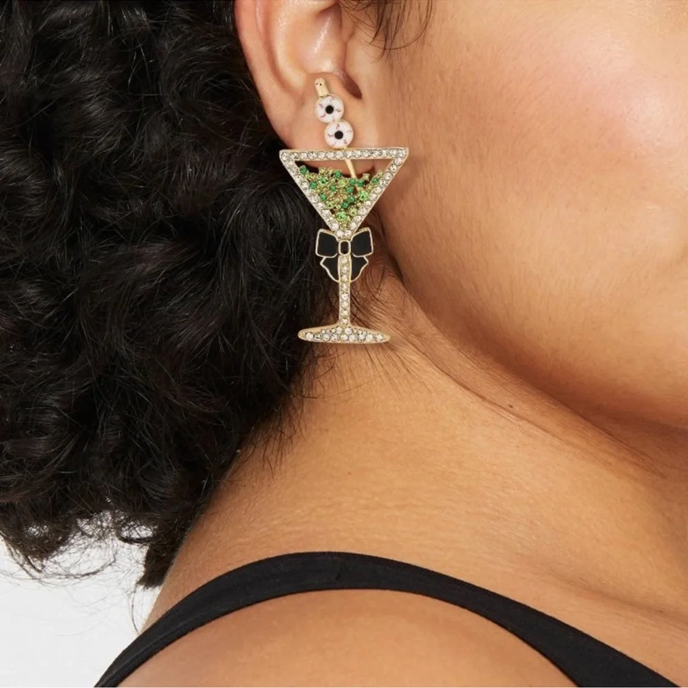 🎉6 for $30🎉 SUGARFIX by BaubleBar Green and Black Martini Earrings - Picture 3 of 5